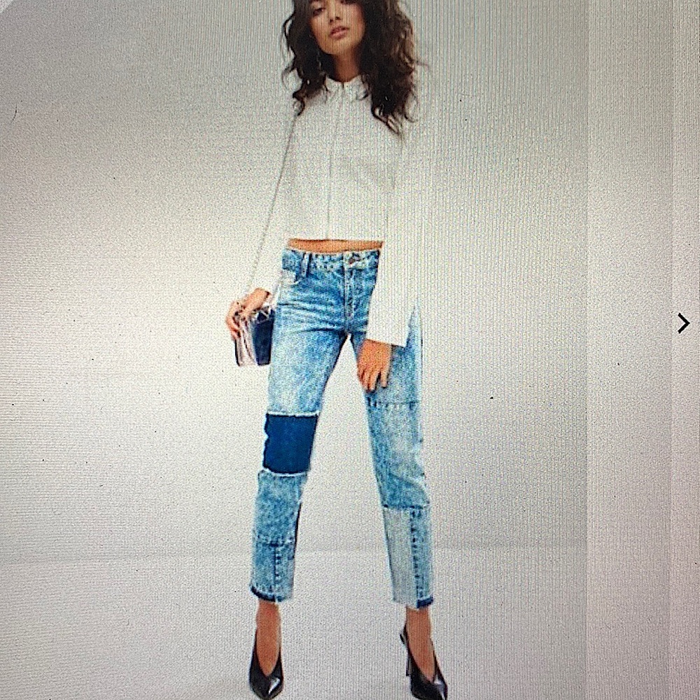 Urban Bliss Straight Leg Jeans with Shadow Patching and Raw Hem